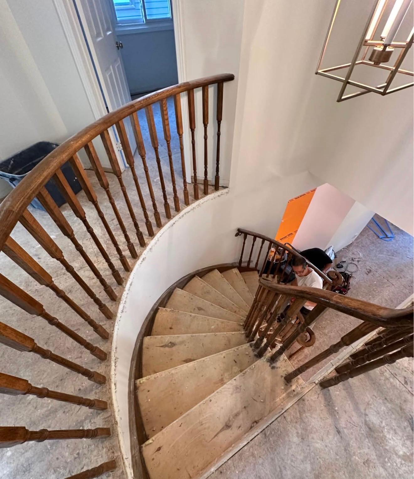 Curved staircase before restoration